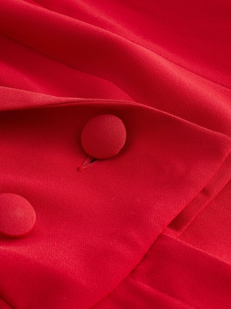 Red Sheer Sleeve Tuxedo Jumpsuit - Image 7 of 7
