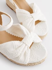White Broderie Bow Wedge Sandals - Image 5 of 7