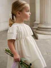 Cream Pleat Detail Short Sleeve Taffeta Dress (3mths-10yrs) - Image 4 of 7