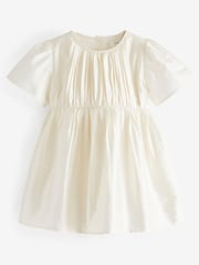 Cream Pleat Detail Short Sleeve Taffeta Dress (3mths-10yrs) - Image 5 of 7