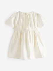 Cream Pleat Detail Short Sleeve Taffeta Dress (3mths-10yrs) - Image 6 of 7