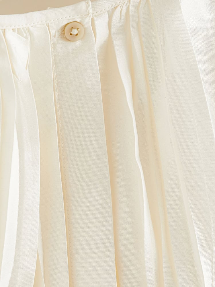 Cream Pleat Detail Short Sleeve Taffeta Dress (3mths-10yrs) - Image 7 of 7