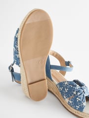 Blue Denim Bow Wedge Sandals - Image 4 of 7