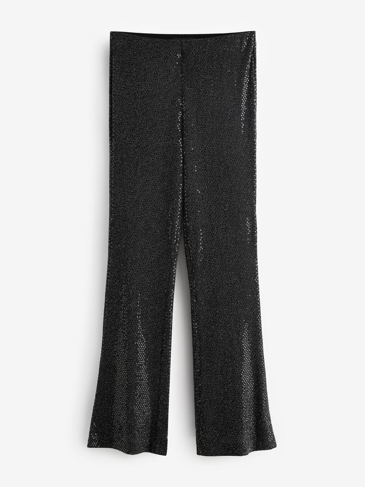 Black Flared Sequin Trousers - Image 2 of 6