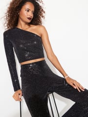Black One Shoulder Sequin Top - Image 1 of 6