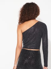 Black One Shoulder Sequin Top - Image 3 of 6