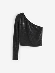Black One Shoulder Sequin Top - Image 5 of 6