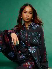 Another Sunday Long Sleeved Satin Oversized Shirt In Multi Print - Image 4 of 9