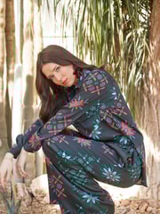 Another Sunday Long Sleeved Satin Oversized Shirt In Multi Print - Image 5 of 9