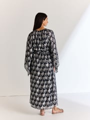 Navy Occasion Metallic Long Sleeve Dress - Image 1 of 6
