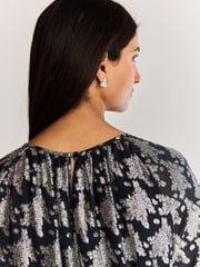Navy Occasion Metallic Long Sleeve Dress - Image 3 of 6