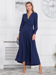 Jolie Moi Navy Blue Rashelle Jersey Long Sleeve Maxi Dress - Image 1 of 6