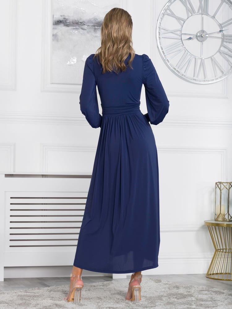 Jolie Moi Navy Blue Rashelle Jersey Long Sleeve Maxi Dress - Image 2 of 6