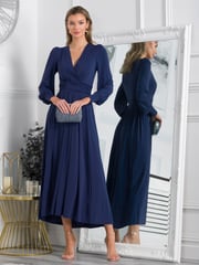 Jolie Moi Navy Blue Rashelle Jersey Long Sleeve Maxi Dress - Image 4 of 6