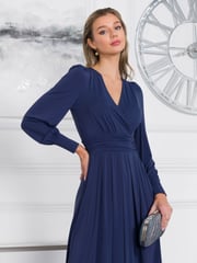 Jolie Moi Navy Blue Rashelle Jersey Long Sleeve Maxi Dress - Image 5 of 6