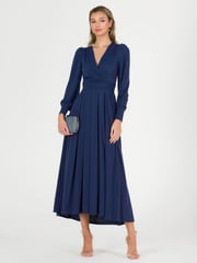 Jolie Moi Navy Blue Rashelle Jersey Long Sleeve Maxi Dress - Image 6 of 6