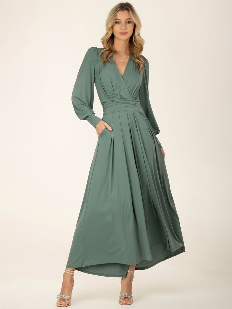 Jolie Moi Green Rashelle Jersey Long Sleeve Maxi Dress - Image 2 of 6