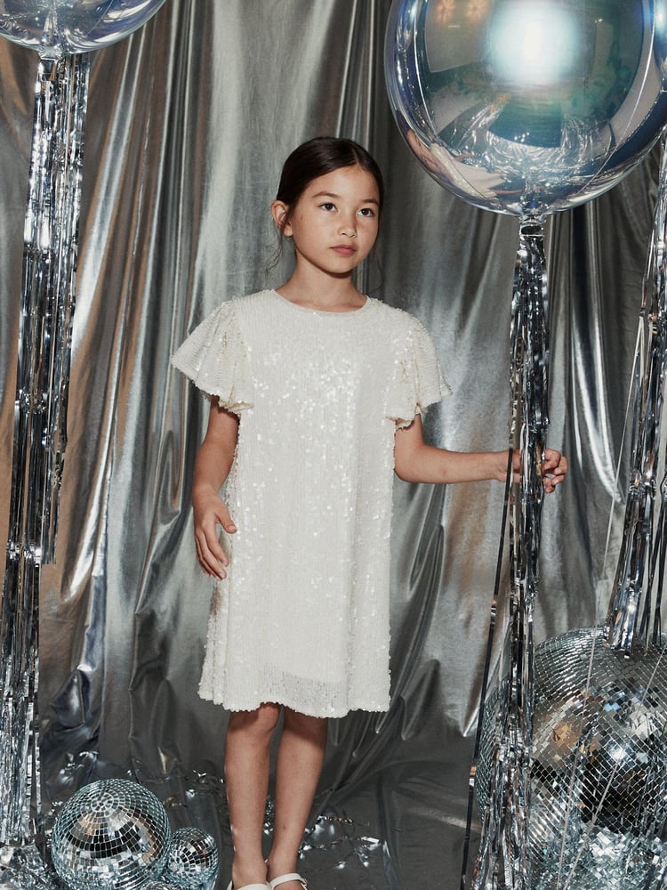 Cream Sequin Dress (3-16yrs) - Image 1 of 8