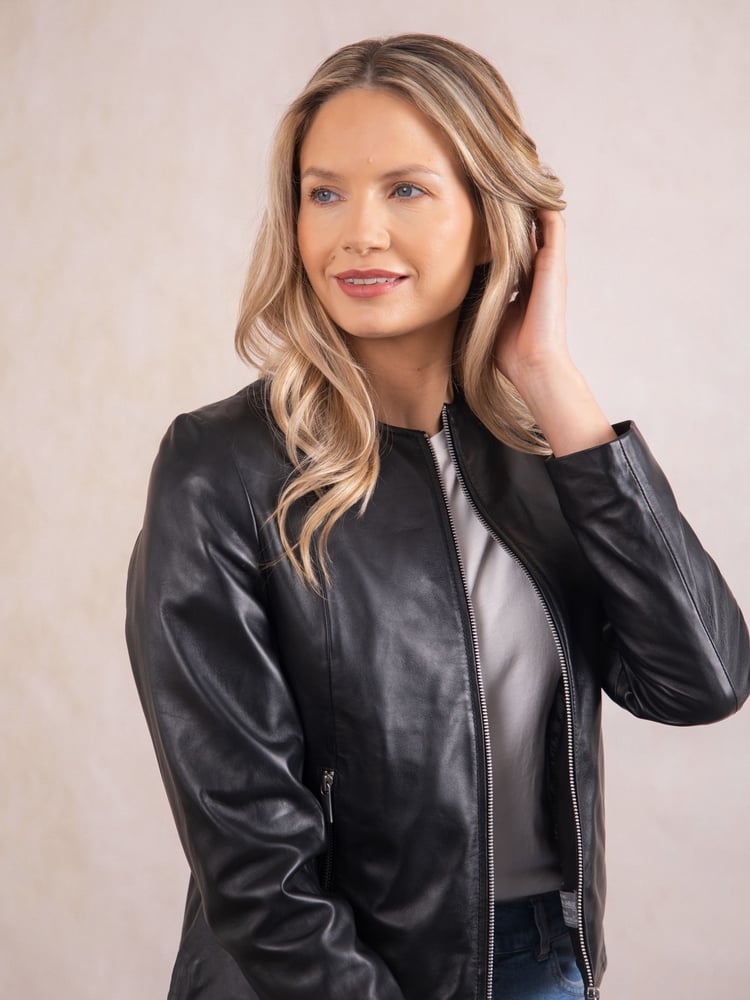 Lakeland Leather Black Crosby Collarless Leather Jacket - Image 2 of 9
