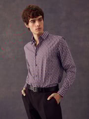 Sage Green Regular Fit Printed Trimmed Shirt - Image 1 of 8