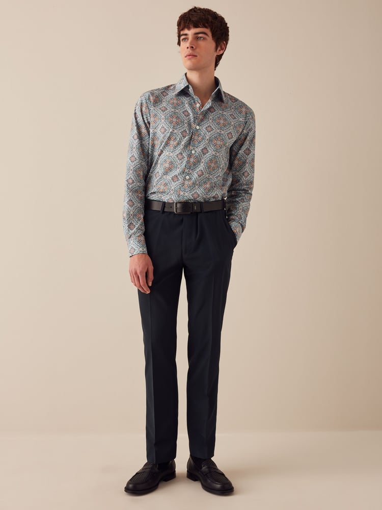 Green/Burgundy Red Geometric Regular Fit Printed Trimmed Shirt - Image 2 of 7