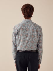 Green/Burgundy Red Geometric Regular Fit Printed Trimmed Shirt - Image 3 of 7