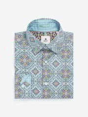 Green/Burgundy Red Geometric Regular Fit Printed Trimmed Shirt - Image 6 of 7