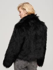 Superdry Long Black Fur Short Faux Fur Coat - Image 3 of 6