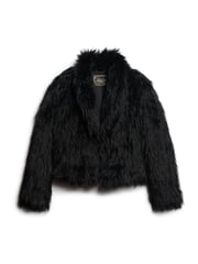 Superdry Long Black Fur Short Faux Fur Coat - Image 4 of 6