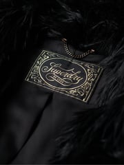 Superdry Long Black Fur Short Faux Fur Coat - Image 5 of 6