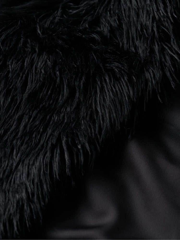 Superdry Long Black Fur Short Faux Fur Coat - Image 6 of 6