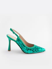 Aqua Blue Forever Comfort® Sequin Point Toe Slingback Heels - Image 2 of 5