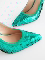 Aqua Blue Forever Comfort® Sequin Point Toe Slingback Heels - Image 4 of 5