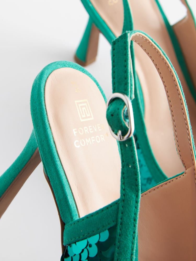 Aqua Blue Forever Comfort® Sequin Point Toe Slingback Heels - Image 5 of 5