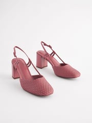 Rose Pink Forever Comfort® Square Toe Weave Slingback Block Heel Shoes - Image 1 of 5