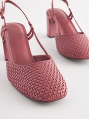 Rose Pink Forever Comfort® Square Toe Weave Slingback Block Heel Shoes - Image 3 of 5