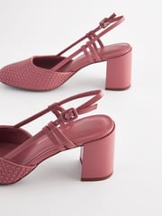 Rose Pink Forever Comfort® Square Toe Weave Slingback Block Heel Shoes - Image 4 of 5