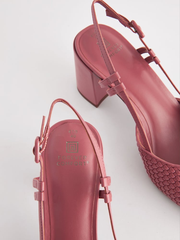 Rose Pink Forever Comfort® Square Toe Weave Slingback Block Heel Shoes - Image 5 of 5