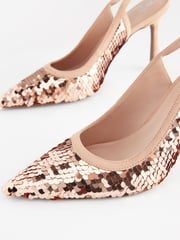 Rose Pink Forever Comfort® Sequin Point Toe Slingback Heels - Image 6 of 8