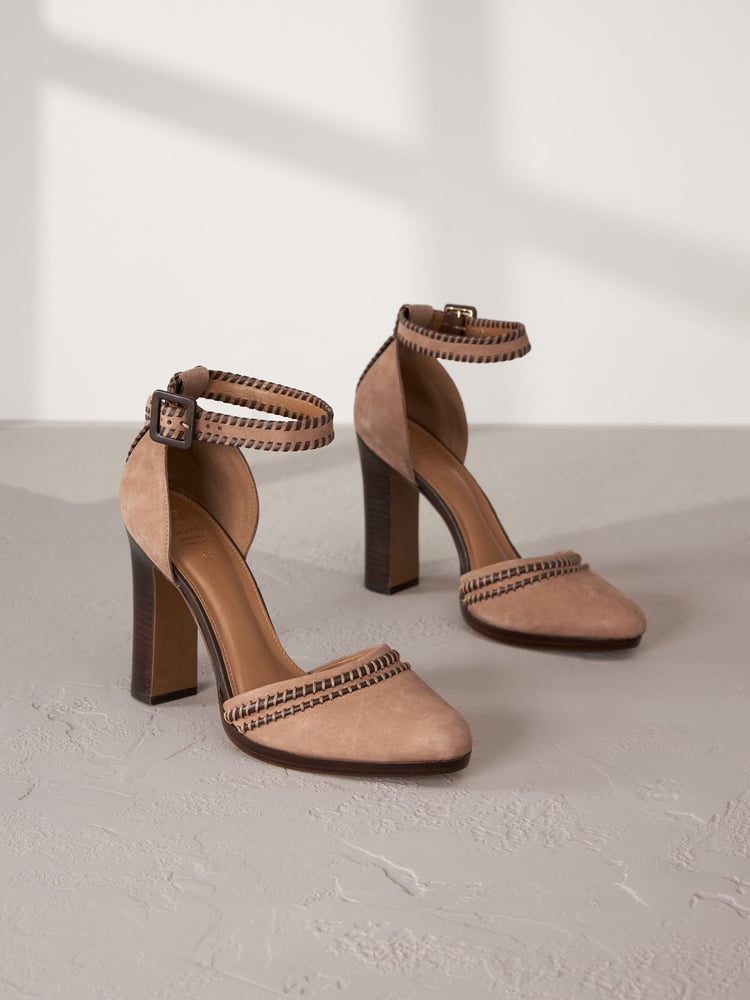 Camel Signature Leather Stitch Detail Heels - Image 1 of 6