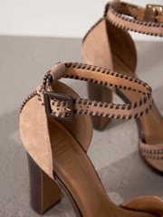 Camel Signature Leather Stitch Detail Heels - Image 3 of 6