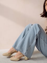 Gold Forever Comfort® Square Toe Weave Slingback Block Heel Shoes - Image 1 of 7