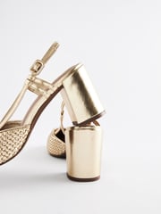 Gold Forever Comfort® Square Toe Weave Slingback Block Heel Shoes - Image 5 of 7