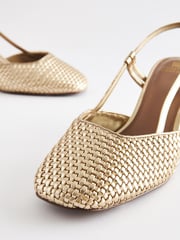Gold Forever Comfort® Square Toe Weave Slingback Block Heel Shoes - Image 6 of 7