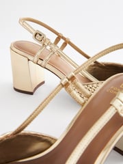 Gold Forever Comfort® Square Toe Weave Slingback Block Heel Shoes - Image 7 of 7