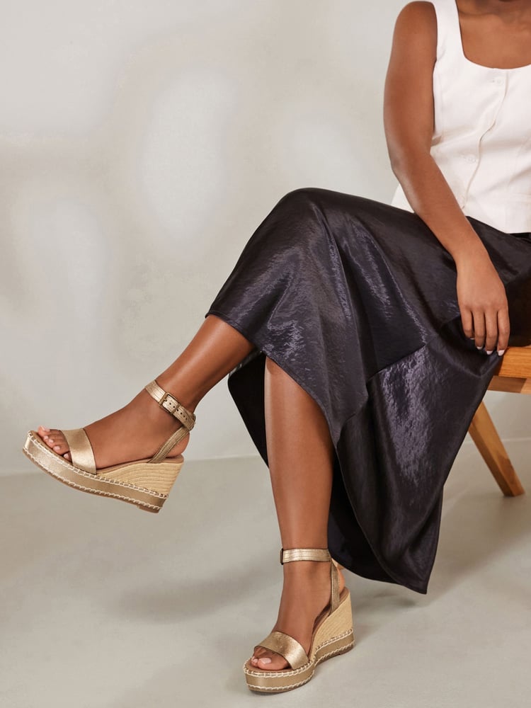 Bronze Forever Comfort Leather Whipstitch Detail Espadrille Wedges - Image 1 of 7