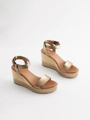 Bronze Forever Comfort Leather Whipstitch Detail Espadrille Wedges - Image 3 of 7