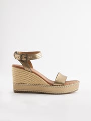 Bronze Forever Comfort Leather Whipstitch Detail Espadrille Wedges - Image 4 of 7