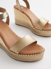 Bronze Forever Comfort Leather Whipstitch Detail Espadrille Wedges - Image 7 of 7