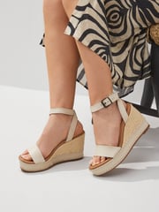 Bone Forever Comfort Leather Whipstitch Detail Espadrille Wedges - Image 1 of 8
